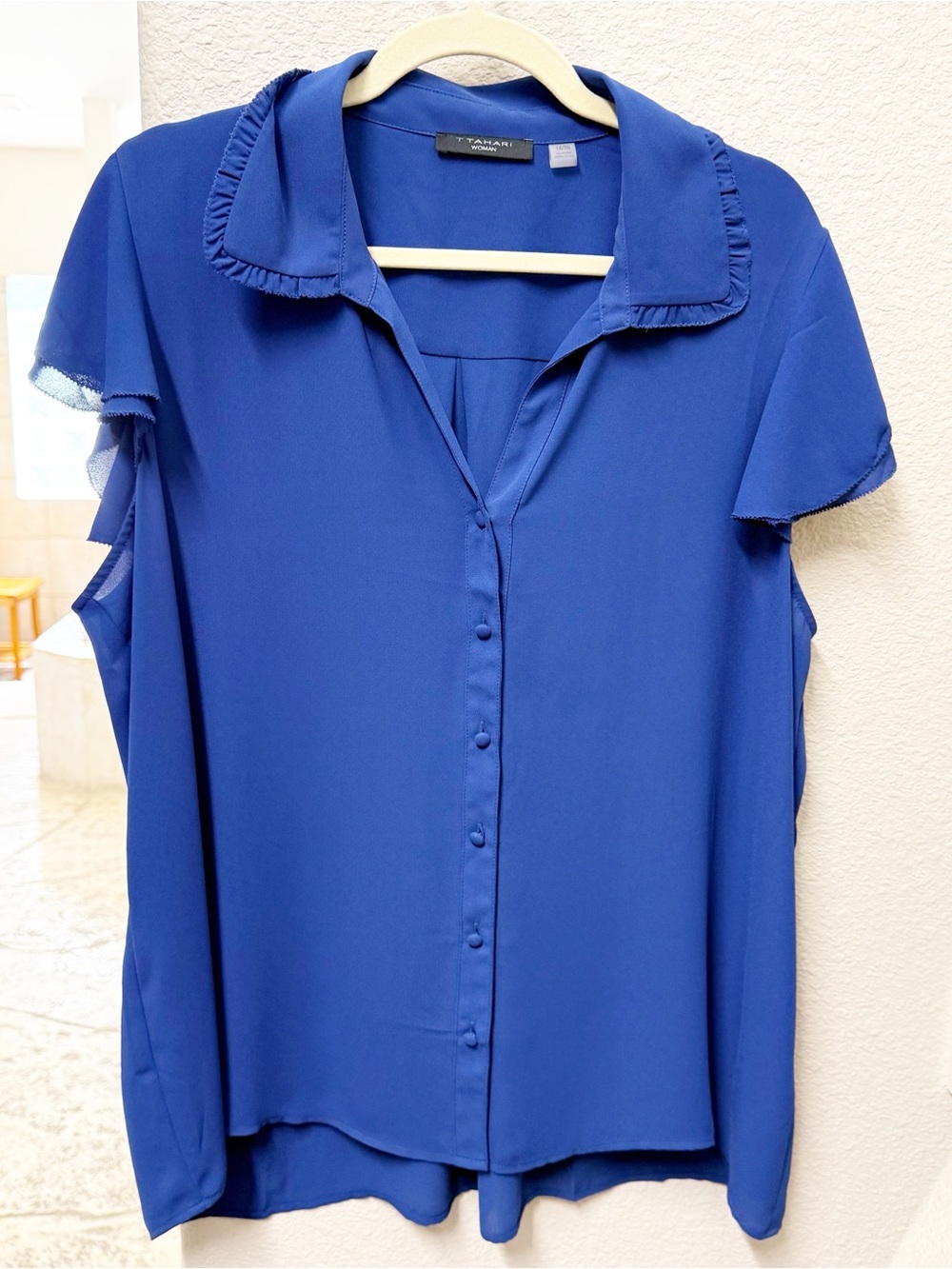 NEW Tahari ASL Women's Royal Blue Short Sleeve Button-Front Blouse 1X NWOT